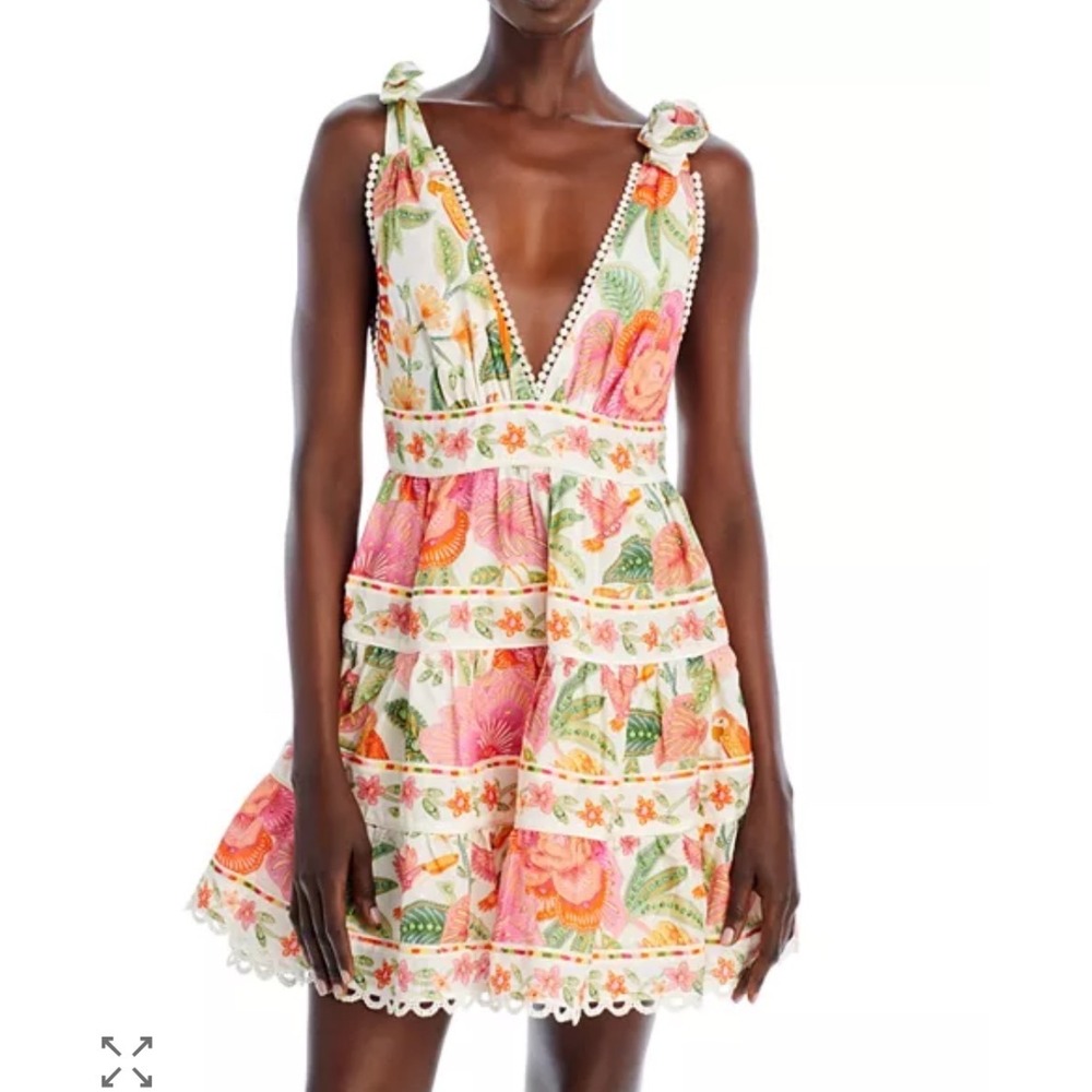 FARM Rio White Floral Mini Dress with Pink & Green Print